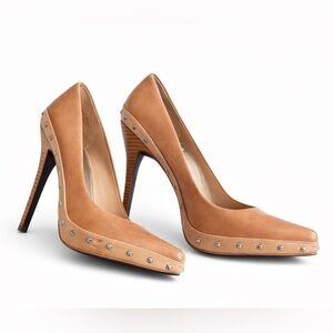 Rachel Roy Tan Leather Studded Platform Stilettos | Size 9.5